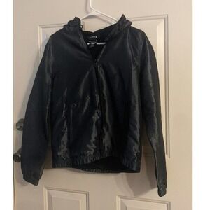 Broken Promises Black Metallic Bomber Jacket with Hood, Small
